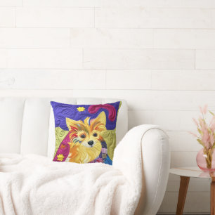 Little Pom Puppy Quilt Like Design Throw Pillow