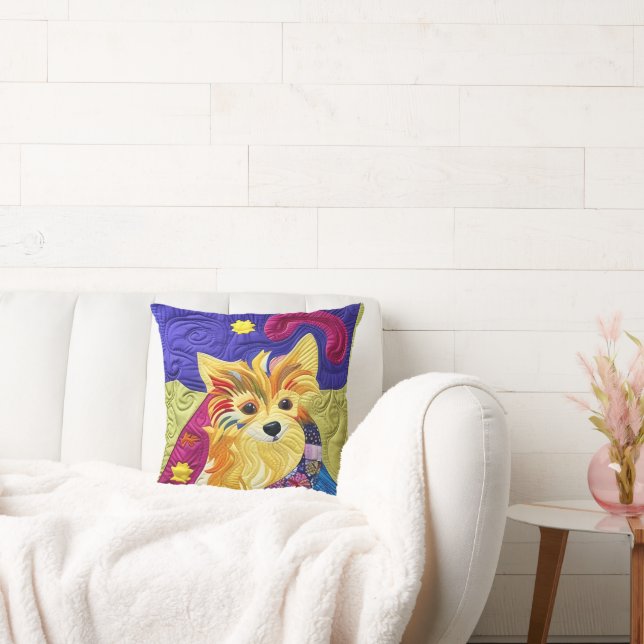 Little Pom Puppy Quilt Like Design Throw Pillow (Couch)