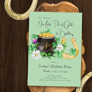 Little Pot of Gold Irish Shamrock Birthday Party Invitation