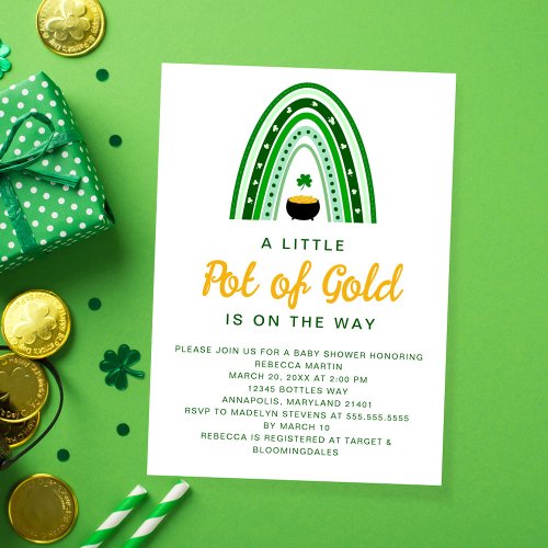 Little Pot of Gold St Patricks Day Baby Shower Invitation