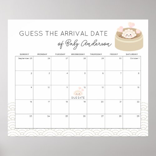 Little Potsticker Guess The Due Date Calendar Poster