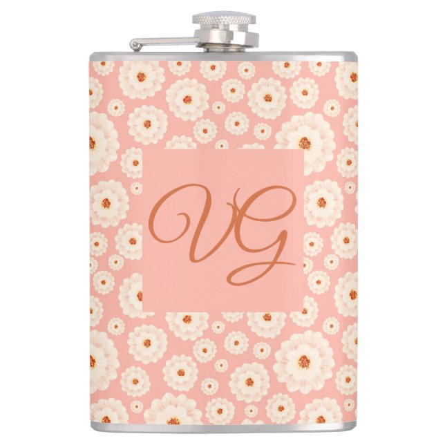 Little Powder Pink Flowers  Monogram Flask (Front)