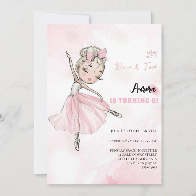 Little Pretty Ballerinas Ballet Birthday Party  Invitation (Front)