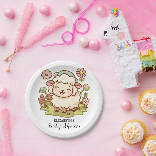 Little Pretty Sheep Baby Shower Paper Plates (Party)