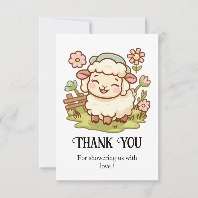 Little Pretty Sheep Baby Shower Thank You Card (Front)