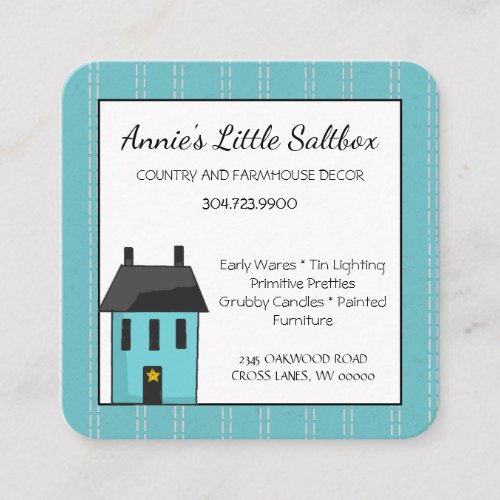 Little Primitive Saltbox House Country Square Busi Square Business Card
