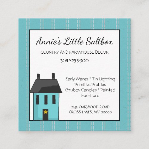 Little Primitive Saltbox House Country Square Business Card