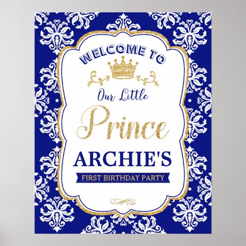 Little Prince 1st Birthday Royal Blue Welcome Sign