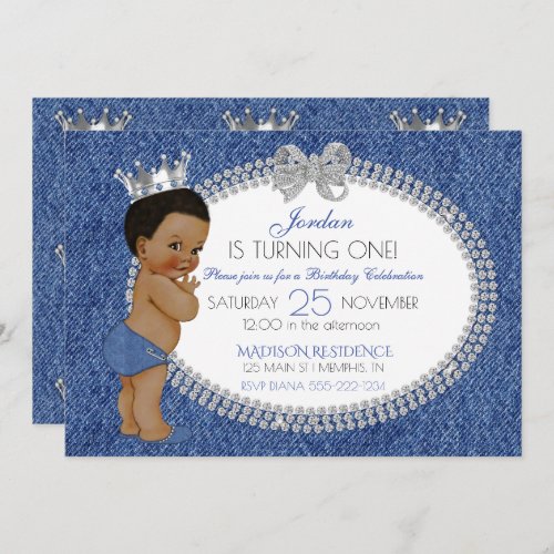 Little Prince African American Denim  Diamonds Invitation