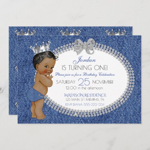 Little Prince African American Denim  Diamonds Invitation