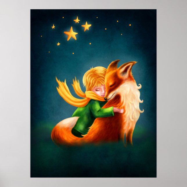 Little Prince and Fox. Nursery Art Illustration. Poster (Front)