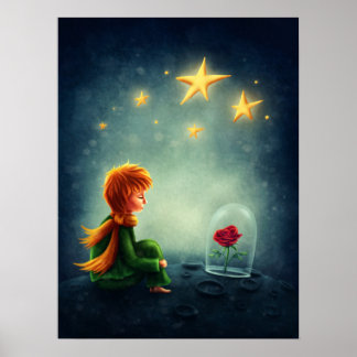 Little Prince and Rose. Nursery Art Poster