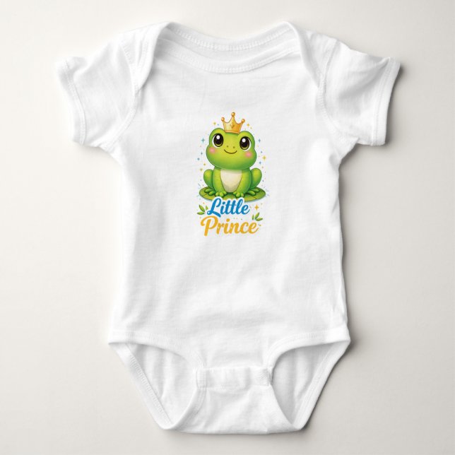 Little Prince Baby Bodysuit – Cute Frog King Desig (Front)