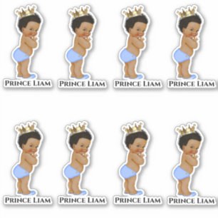Little Prince Baby Boy Blue Gold Crown Curly Sticker