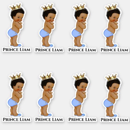 Little Prince Baby Boy Blue Gold Crown Curly Sticker