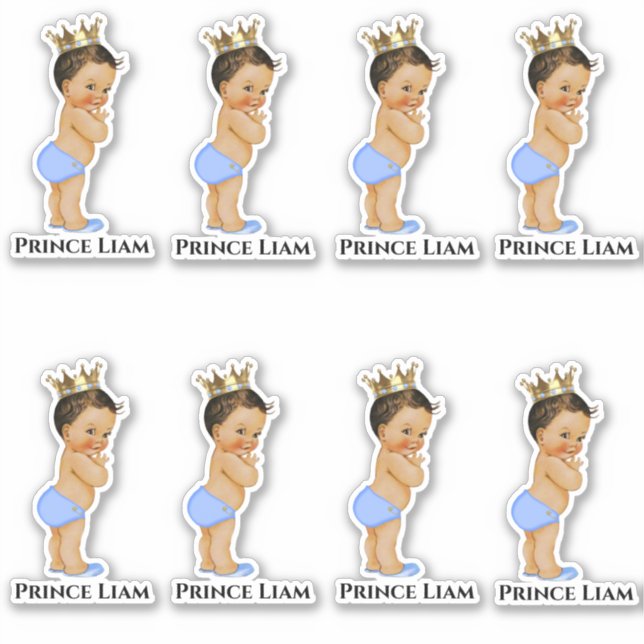 Little Prince Baby Boy Blue Gold Crown Ethnic Sticker (Front)