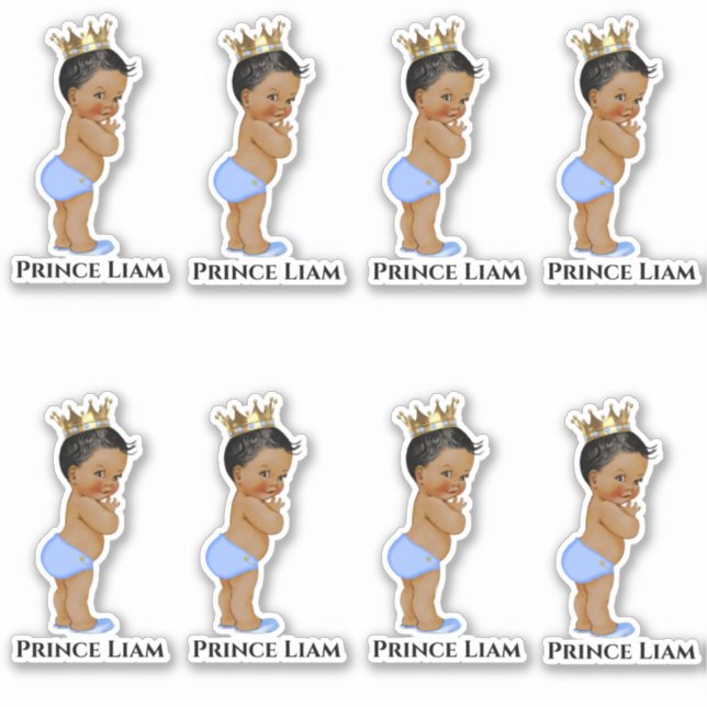 Little Prince Baby Boy Blue Gold Crown Ethnic Sticker (Front)