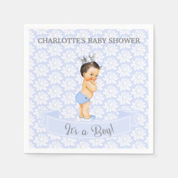 Little Prince Baby Boy Blue White & Gray Paper Napkins by HydrangeaBlue at Zazzle