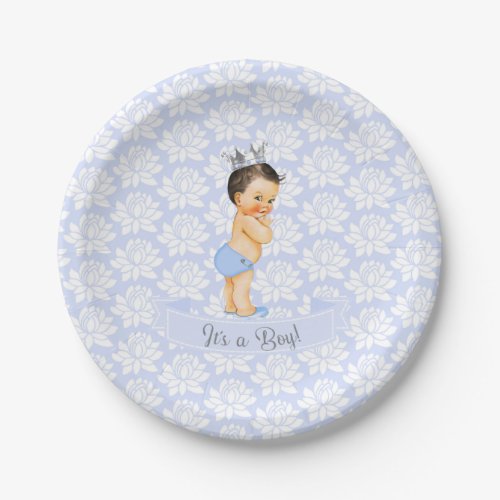 Little Prince Baby Boy Blue White  Gray Paper Plates