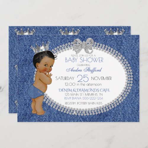 Little Prince Baby Boy Denim  Diamonds Invitation