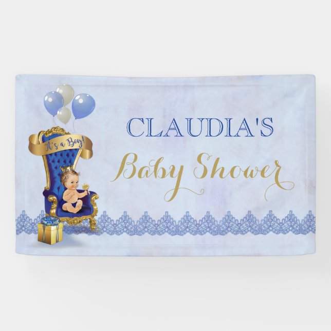 Little Prince Baby Boy Gold Crown Royal Blue Banner (Horizontal)