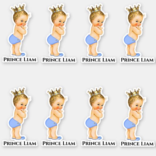 Little Prince Baby Boy Light Blue Gold Crown Sticker