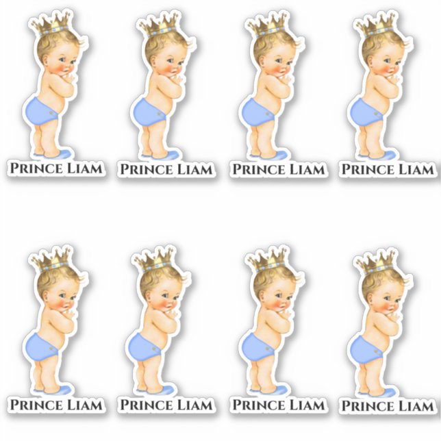 Little Prince Baby Boy Light Blue Gold Crown Sticker (Front)