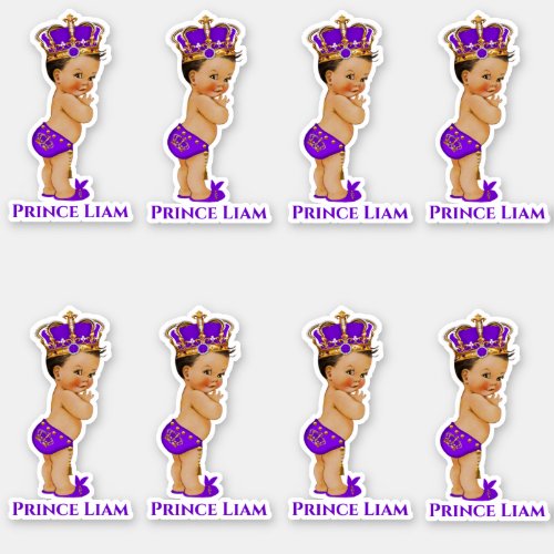 Little Prince Baby Boy Purple Gold Crown Sticker
