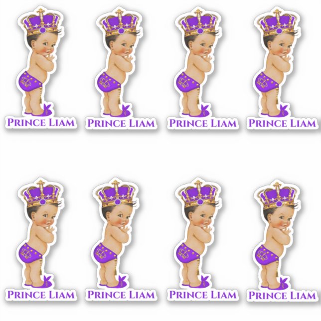 Little Prince Baby Boy Purple Gold Crown Sticker (Front)
