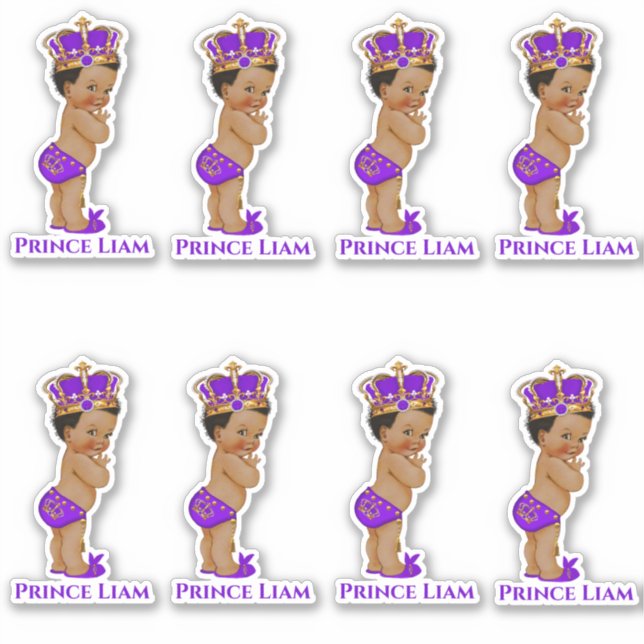 Little Prince Baby Boy Purple Gold Crown Sticker (Front)