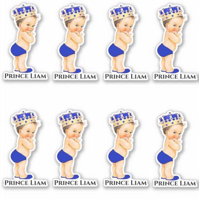 Little Prince Baby Boy Royal Blue Gold Crown Sticker (Front)