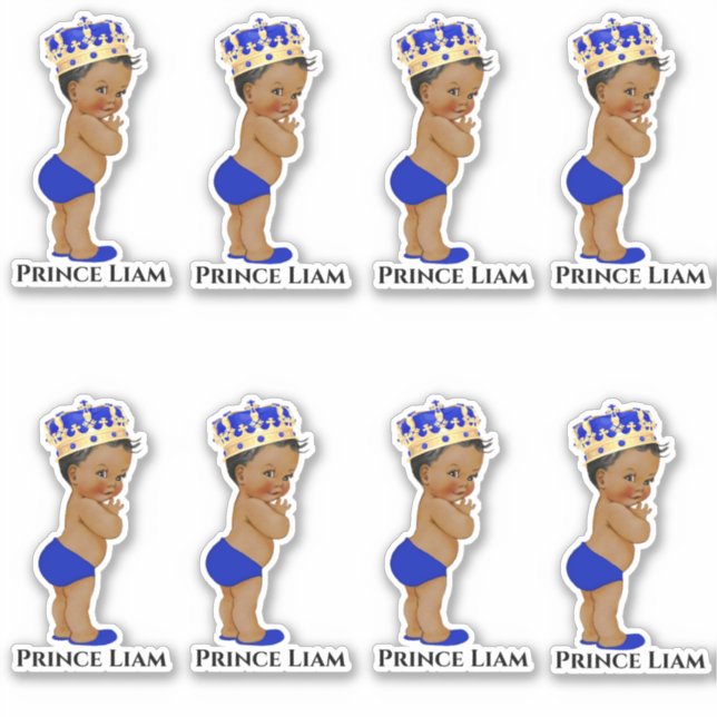 Little Prince Baby Boy Royal Blue Gold Crown Sticker (Front)