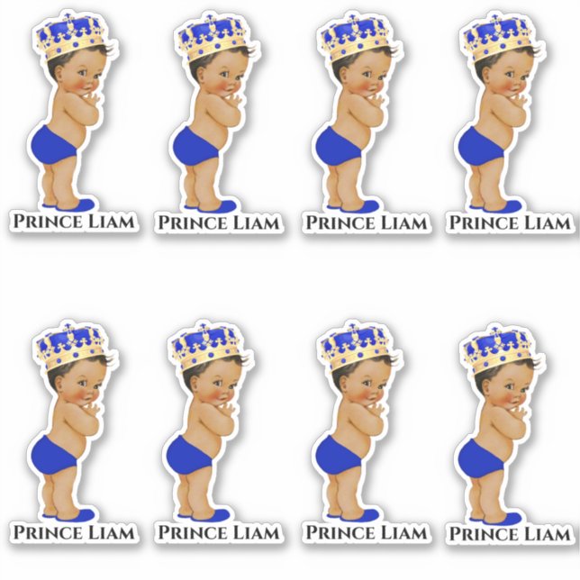 Little Prince Baby Boy Royal Blue Gold Crown Sticker (Front)