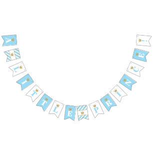 Little Prince Baby Shower Banner, Baby Blue Bunting Flags