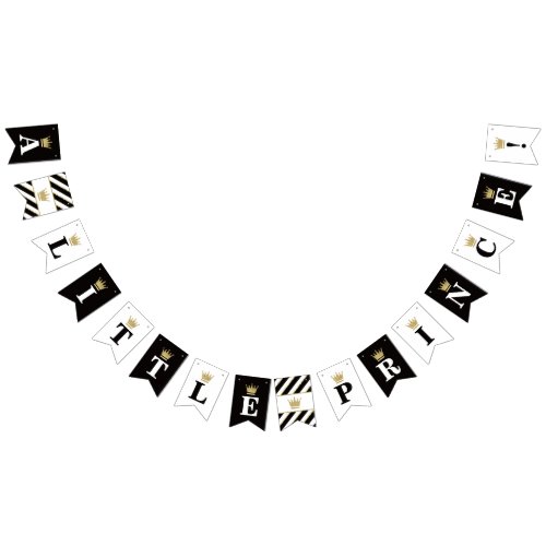 Little Prince Baby Shower Banner Black Gold Bunting Flags