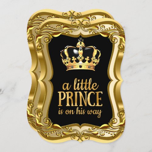 Little Prince Baby Shower Black Faux Gold Foil Invitation