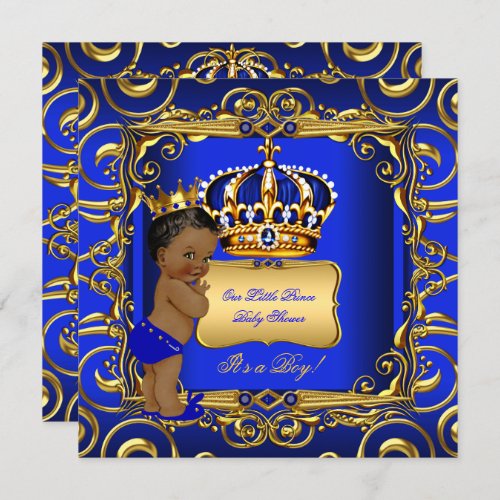 Little Prince Baby Shower Blue African American Invitation