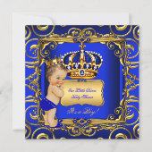 Little Prince Baby Shower Blue Brunette Baby Boy Invitation (Front)