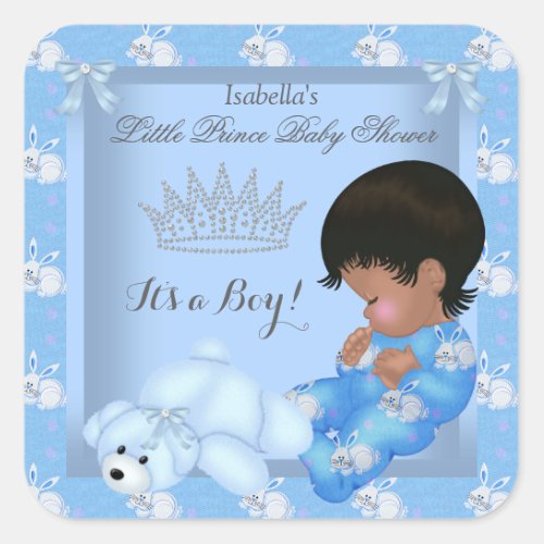 Little Prince Baby Shower Boy Blue Bunny AM Square Sticker