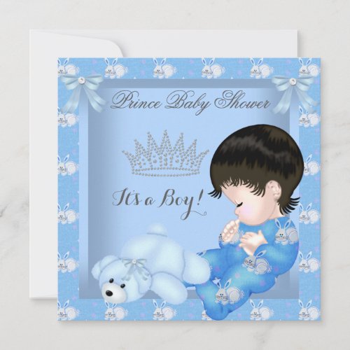 Little Prince Baby Shower Boy Blue Bunny Invitation