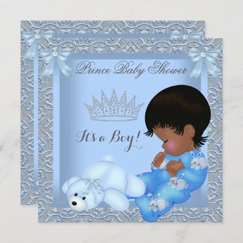 Little Prince Baby Shower Boy Blue Damask AM Invitation