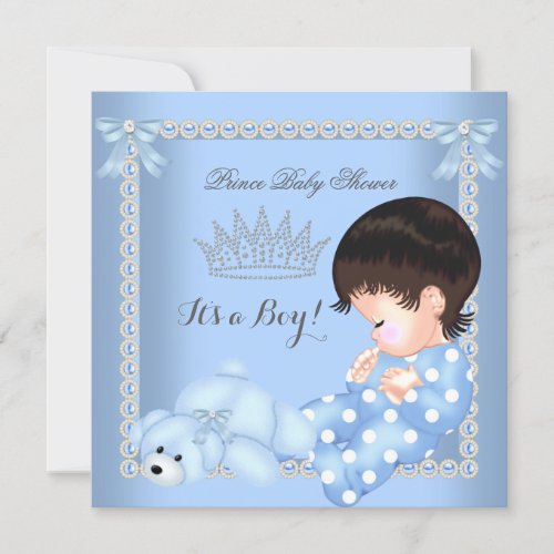 Little Prince Baby Shower Boy Blue Pearl A3 Invitation