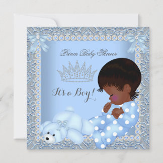 Little Prince Baby Shower Boy Blue Pearl Damask A2 Invitation
