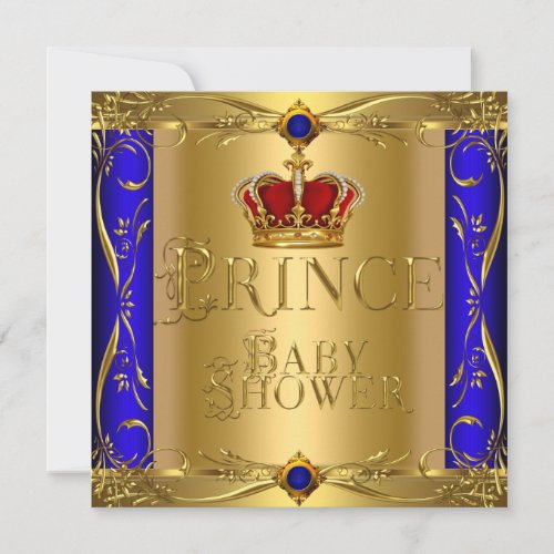 Little Prince Baby Shower Boy Blue Red Crown Invitation