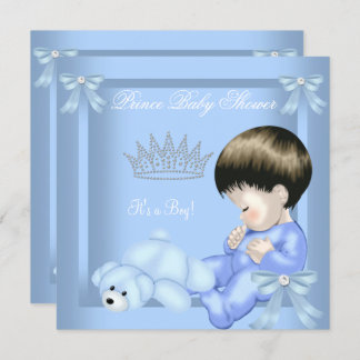 Little Prince Baby Shower Boy Blue Toy Bear Invitation