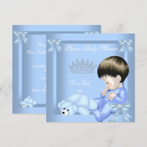 Little Prince Baby Shower Boy Blue Toy Bear Invites