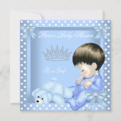 Little Prince Baby Shower Boy Blue White Polka dot Invitation (Front)