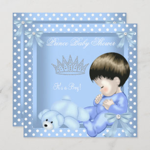 Little Prince Baby Shower Boy Blue White Polka dot Invitation