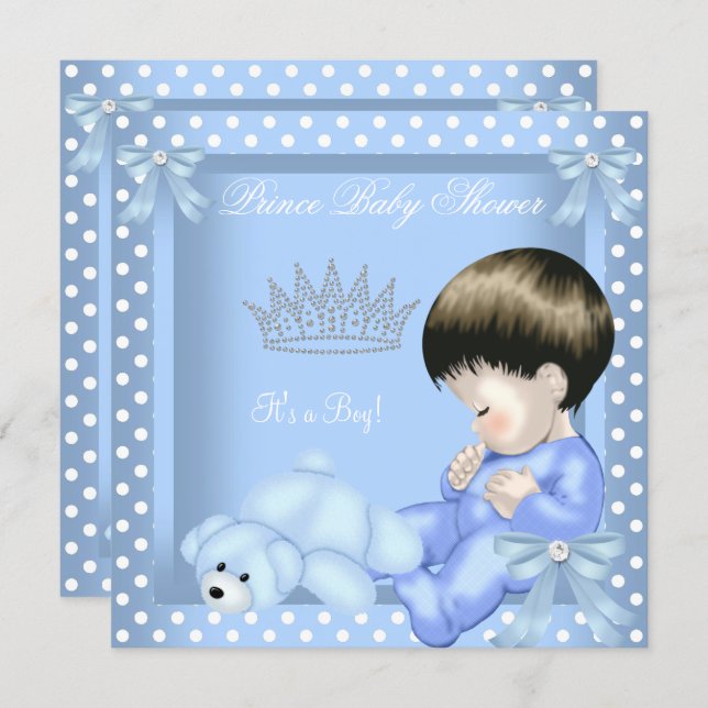 Little Prince Baby Shower Boy Blue White Polka dot Invitation (Front/Back)