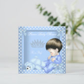 Little Prince Baby Shower Boy Blue White Polka dot Invitation (Standing Front)